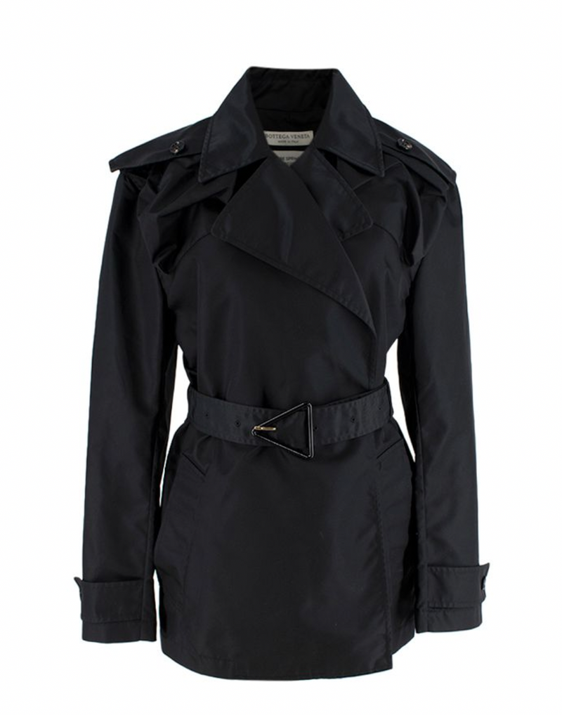 Bottega Veneta Black gabardine short trench coat