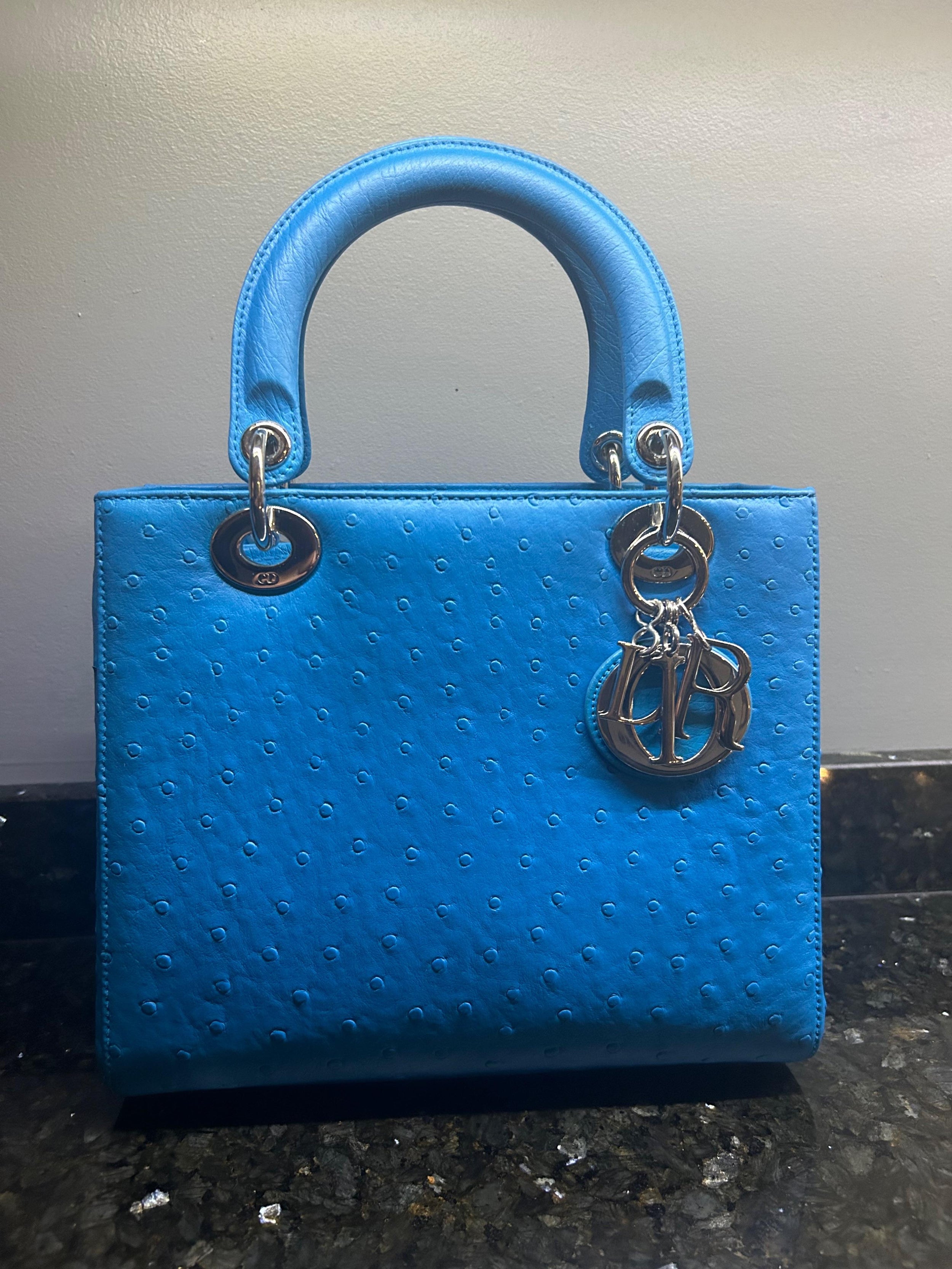 Medium Blue Ostrich Lady Dior Bag