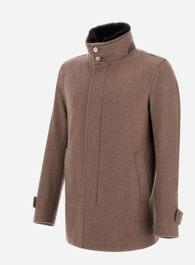 Herno Cashmere Shearling-Trim Car Coat