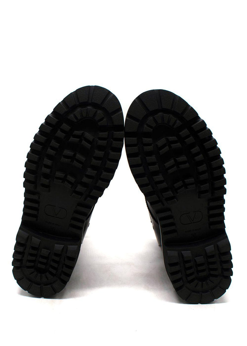 Valentino Black Go Logo Embellished Leather Ankle Boots