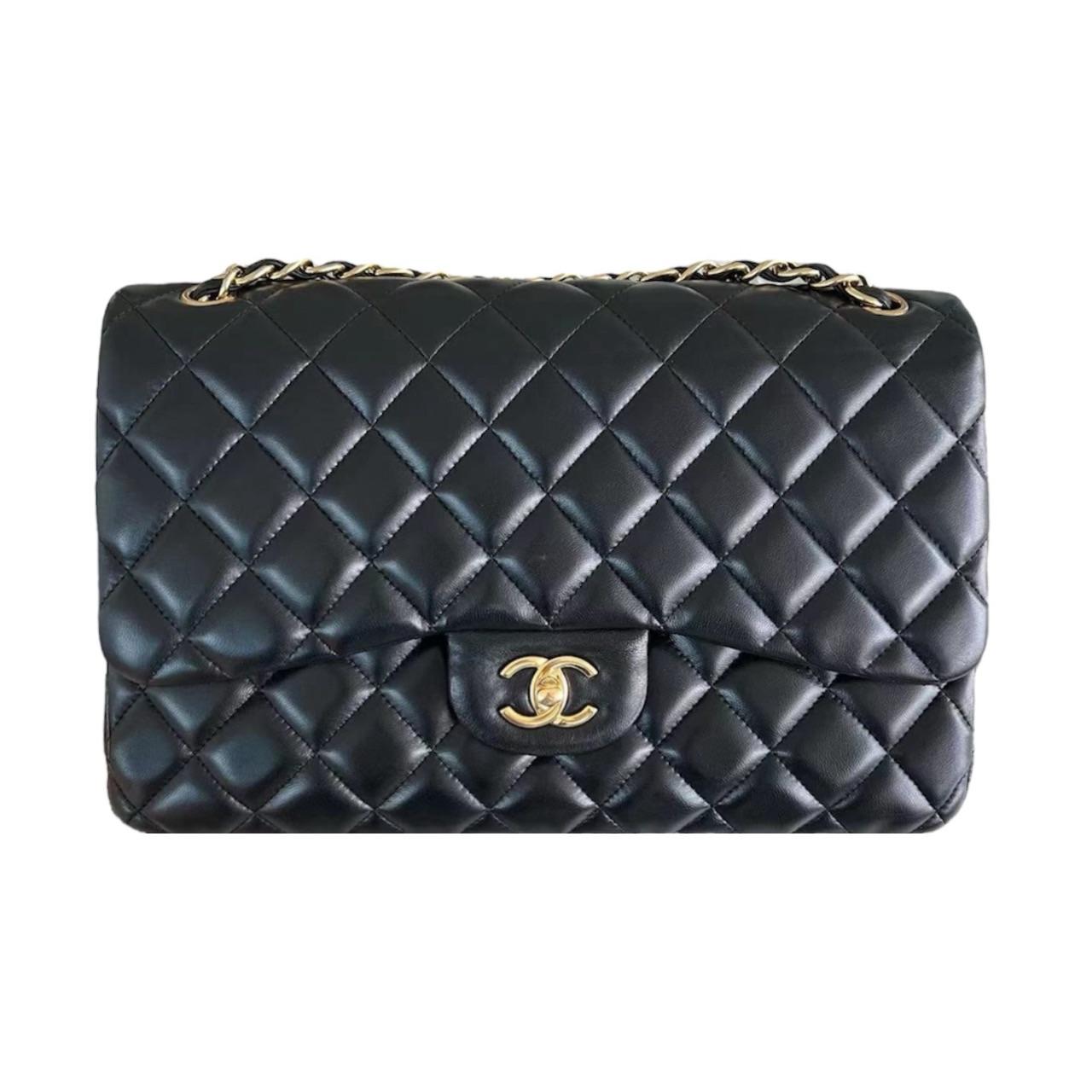 Quilted Black Lambskin Douple Flap Bag