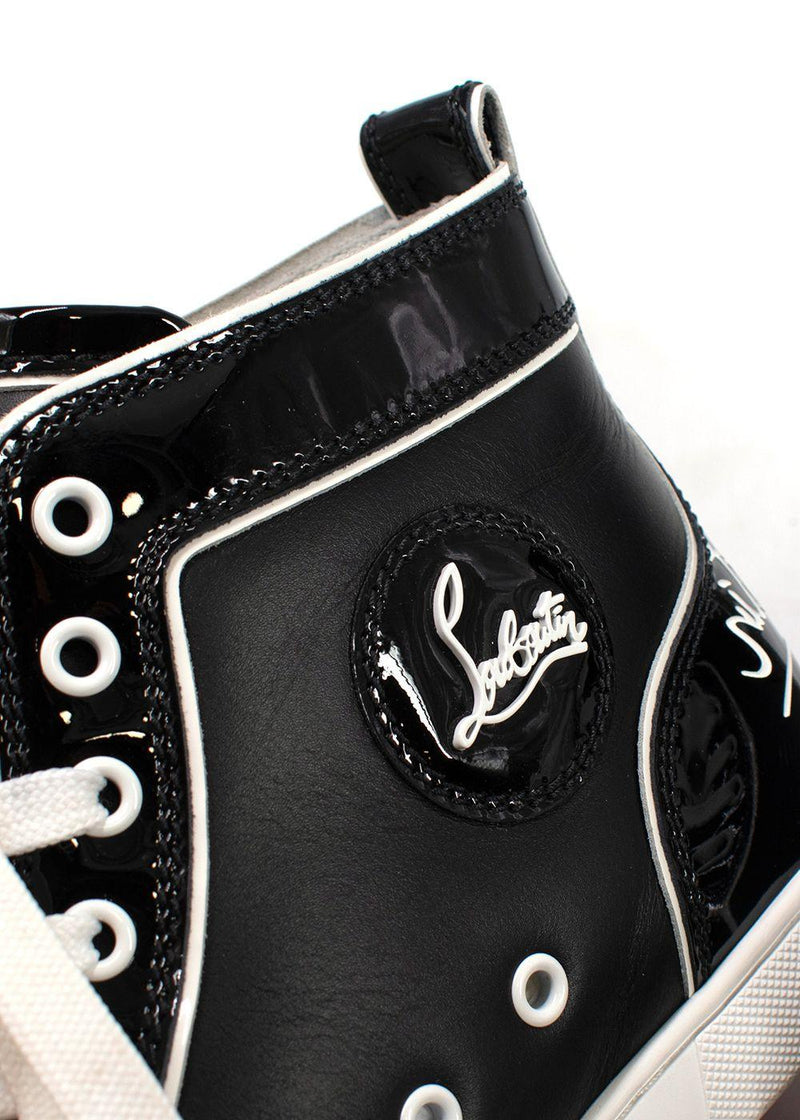 Christian Louboutin Black Patent Leather Fun Louis High top Sneakers