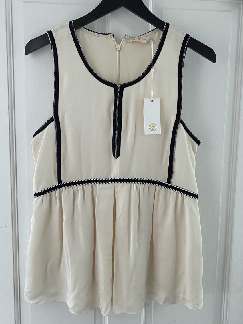 Tory Burch Cream Contrast Trim Sleeveless Top