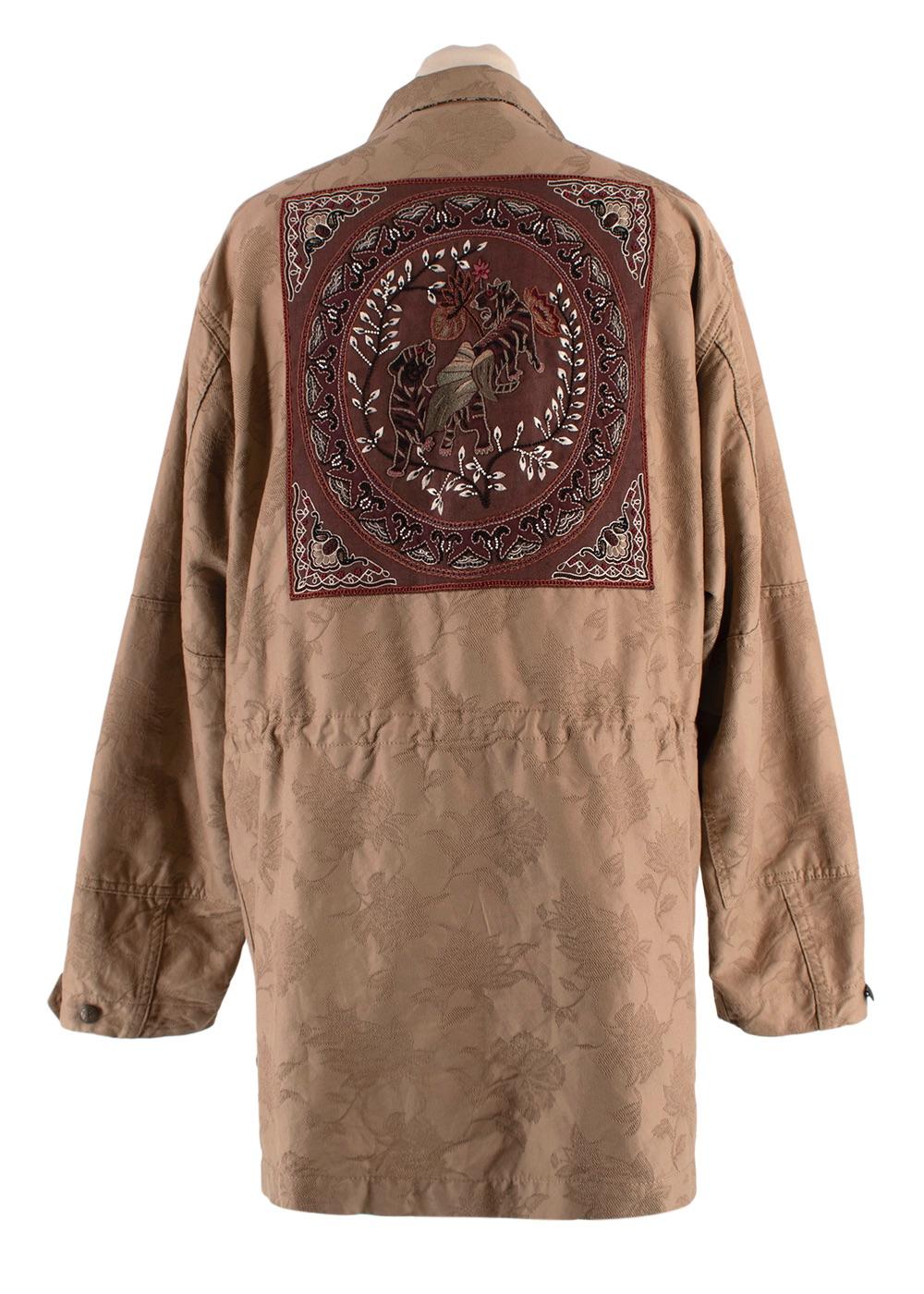 Tan Floral Embroidered Jacquard Jacket
