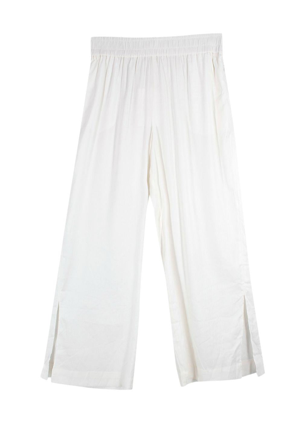 Frame White Linen Wide Leg Trousers