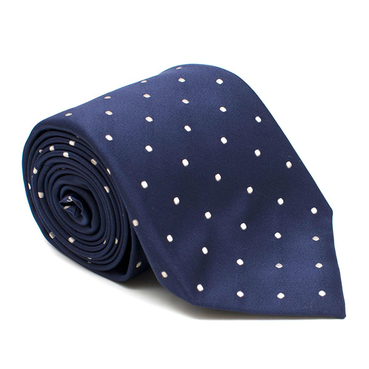 D'Avino Napoli Navy And White Dot Satin Tie