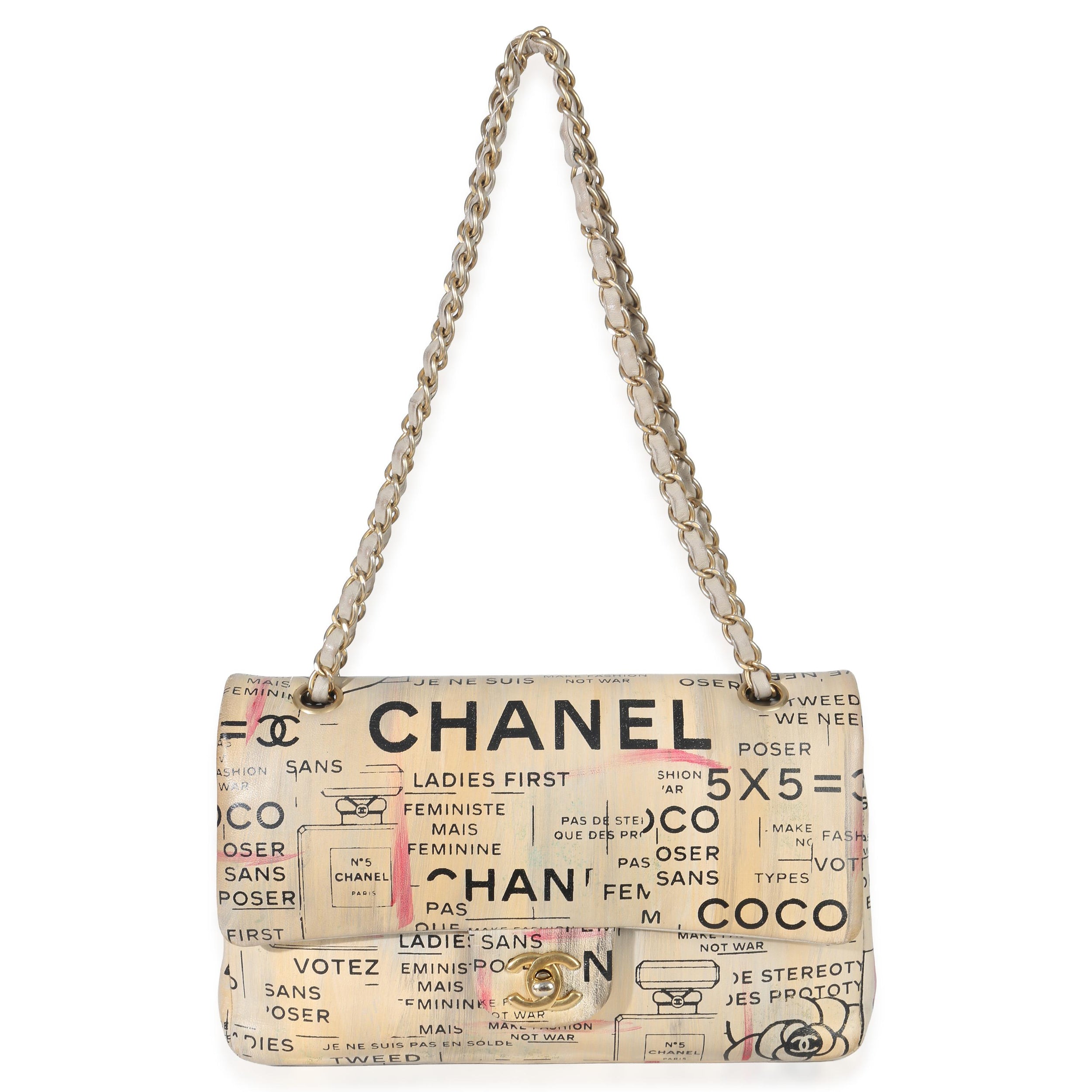 Chanel Newspaper Print Lambskin Medium Double Flap Bag