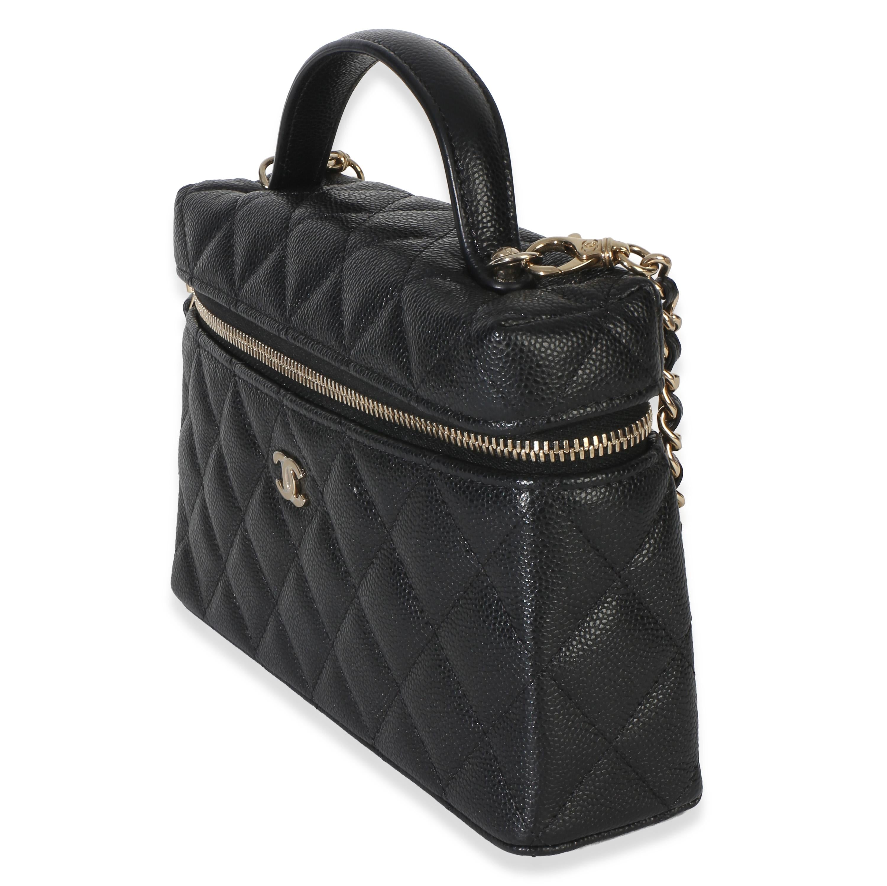 Chanel Black Quilted Caviar Top Handle Slim Vanity With Chain