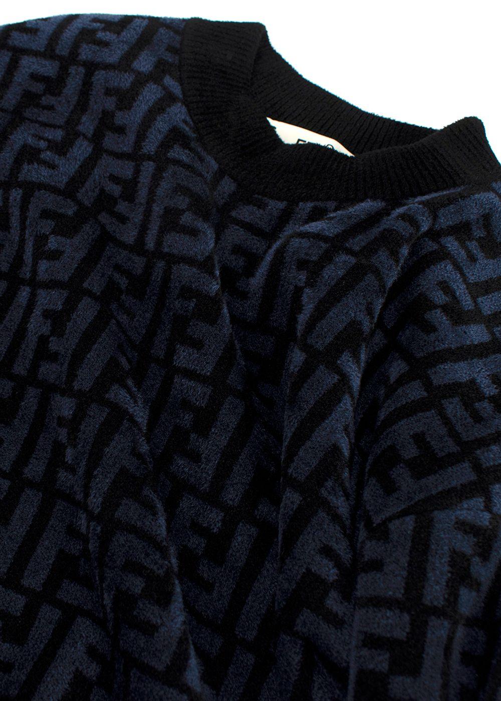 Fendi Blue Embossed Crewneck Jumper