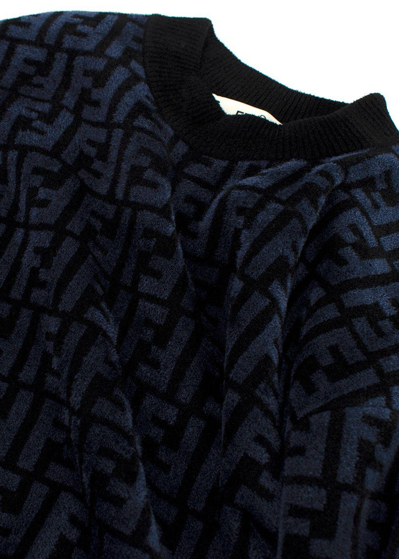 Fendi Blue Embossed Crewneck Jumper