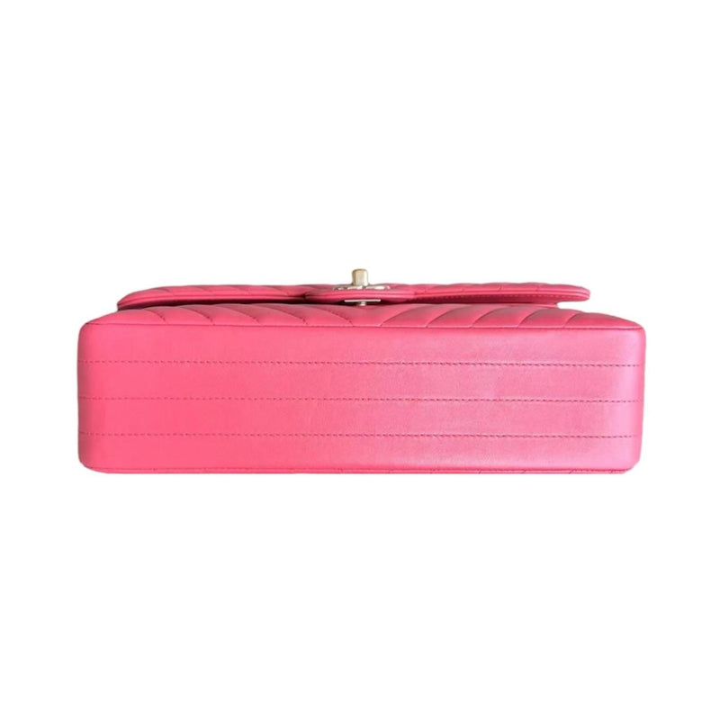 Coral Pink Medium Quilted Chevron Lambskin Classic Double Flap Bag