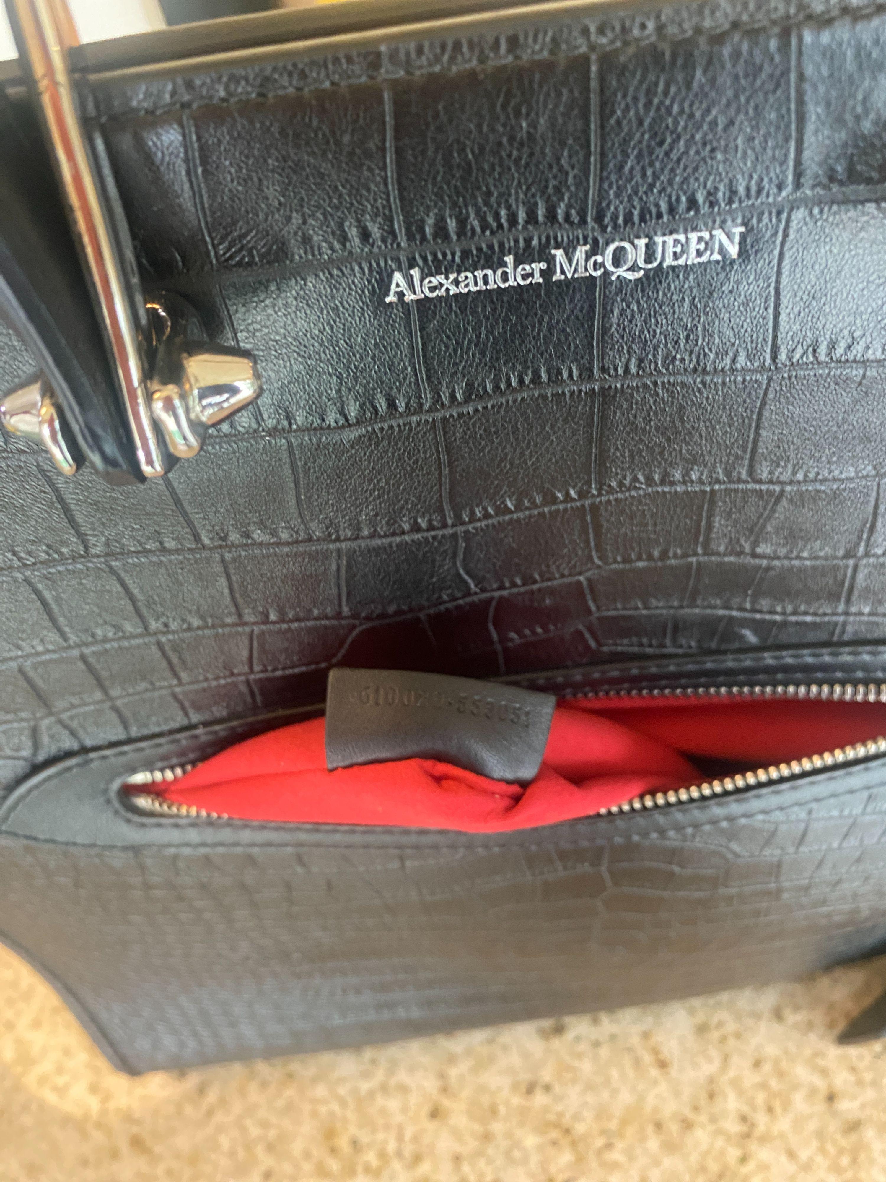 Alexander McQueen Black Tall Story Croc Embossed Leather Bag