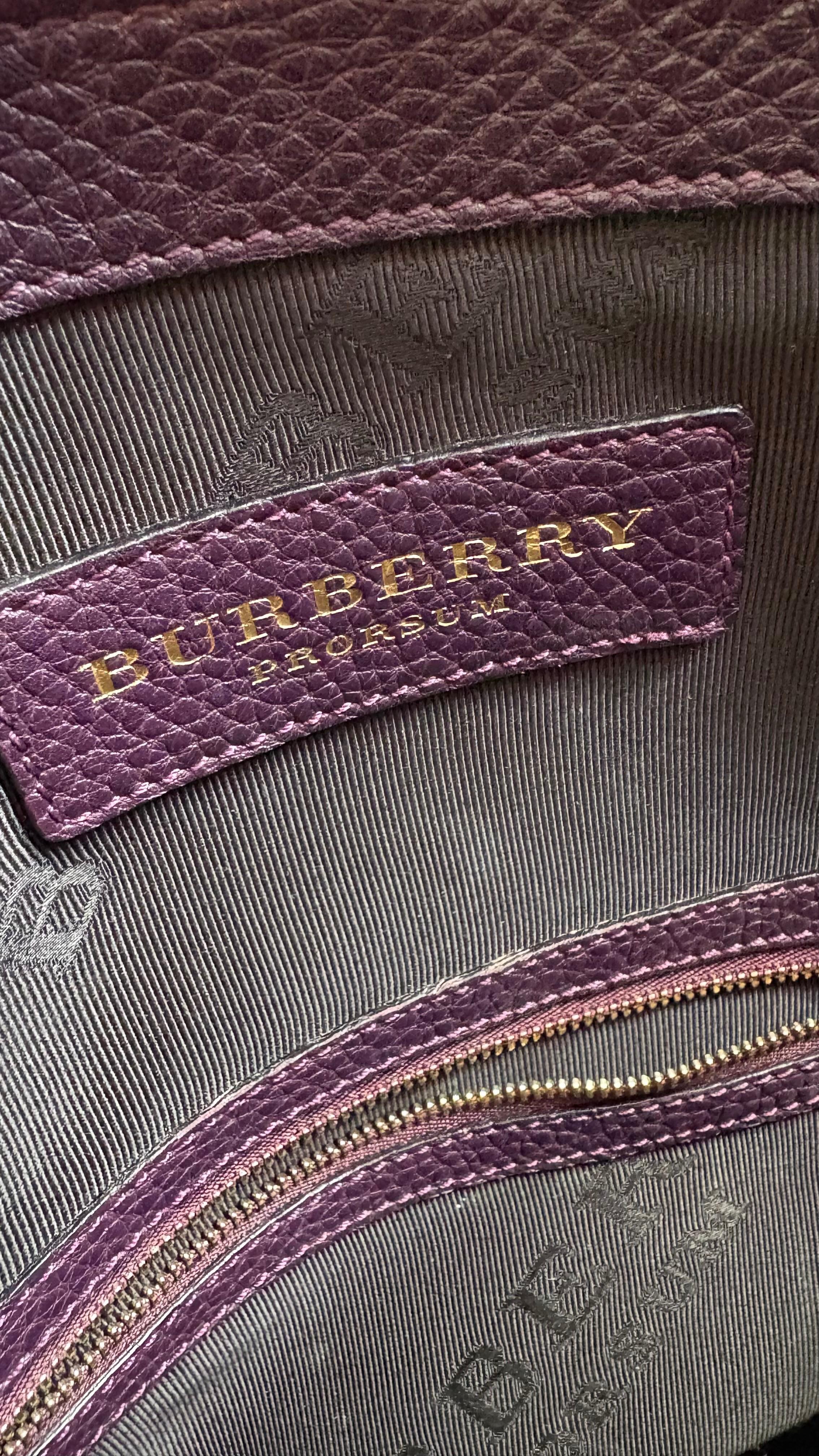 Burberry Deep Purple Leather Tote Bag With Strap