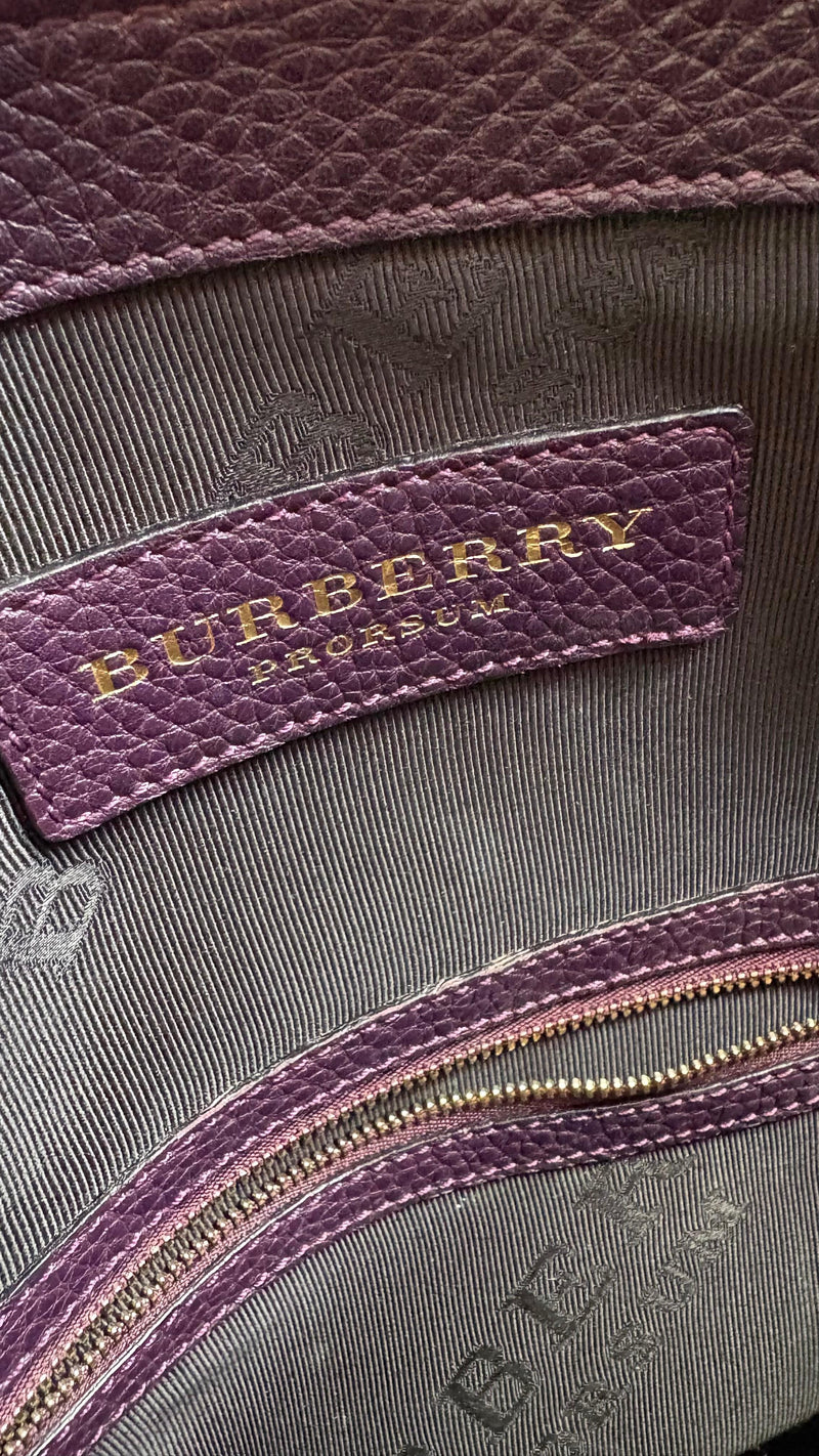 Burberry Deep Purple Leather Tote Bag With Strap