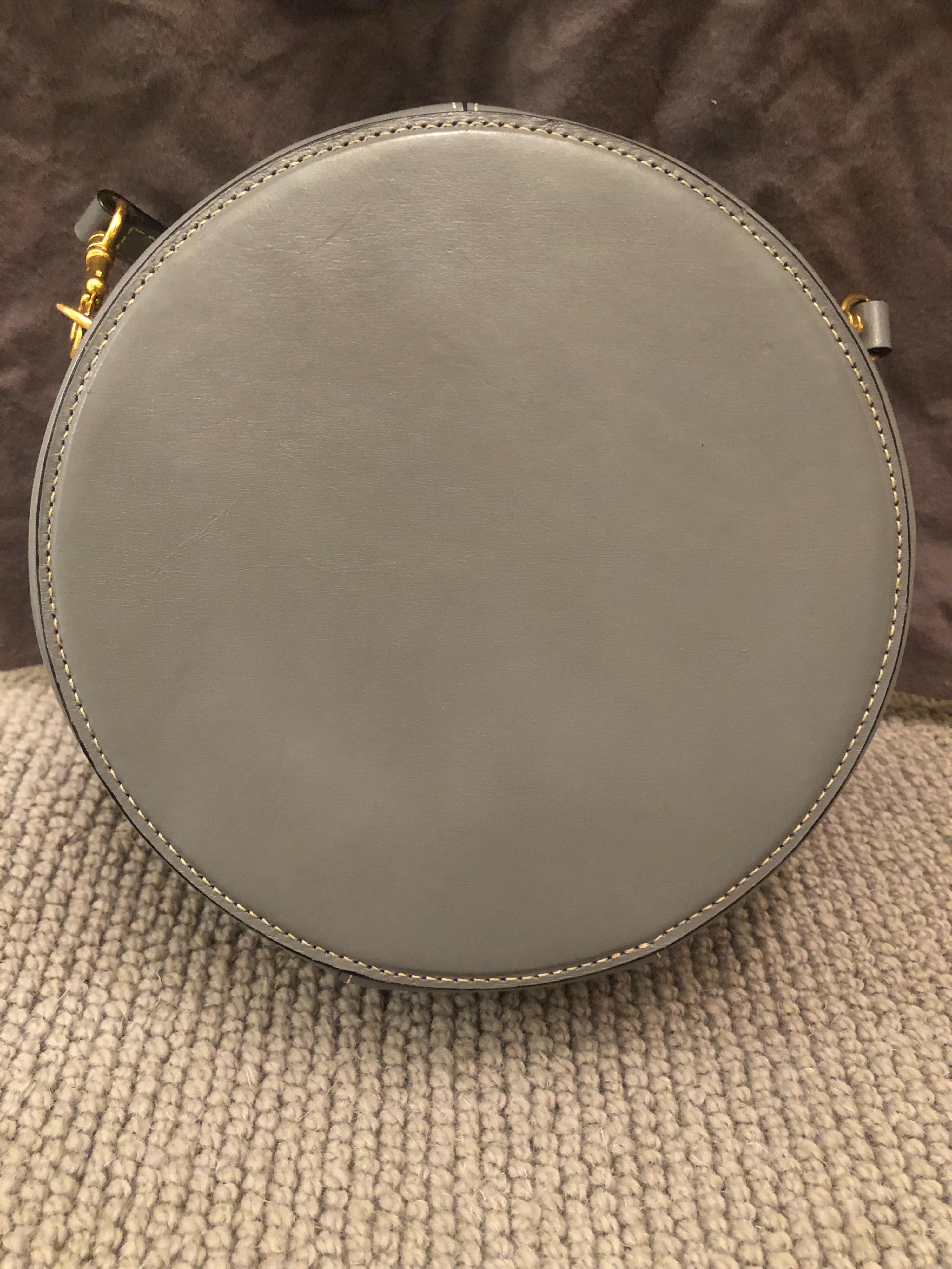 Grey Leather Circular Trunk Bag