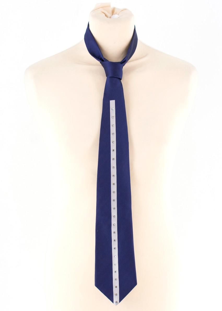 Duchamp Silk Navy & Silver Panel Diamante Tie