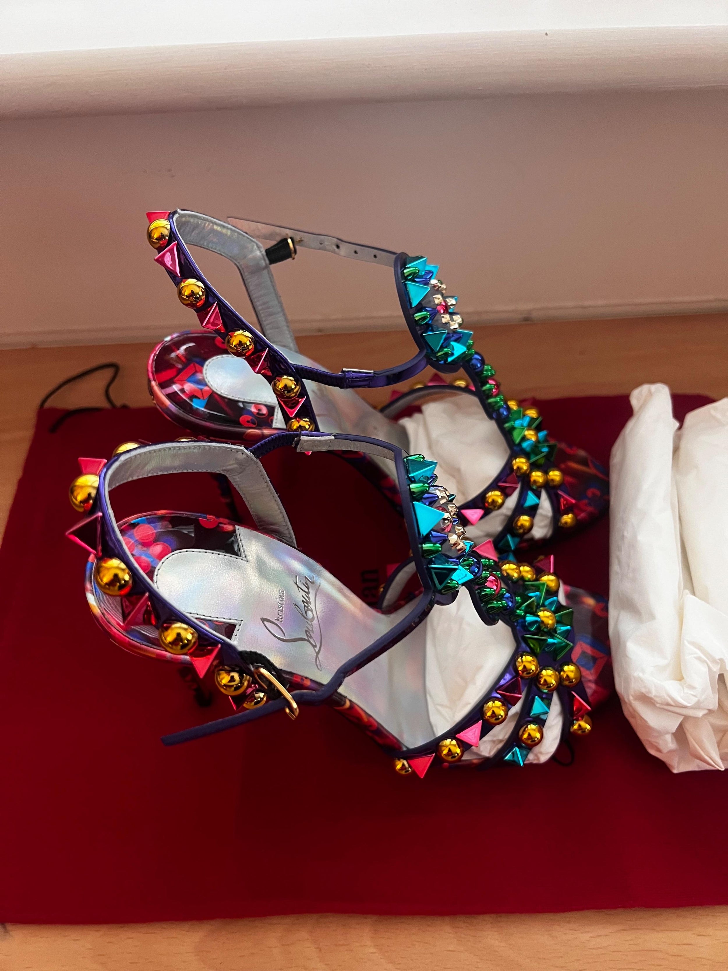 Christian Louboutin Multicolour Goldora 100 Studded Patent Leather Heels