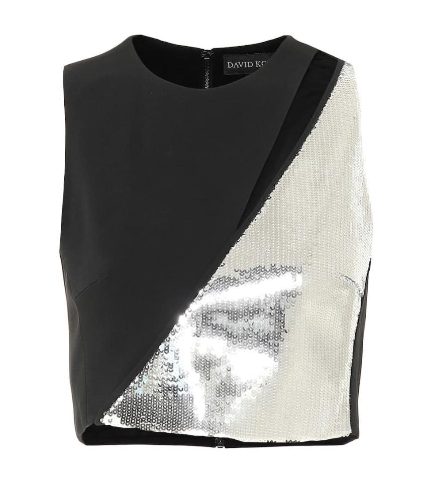 David Koma Black Cady & Silver Sequin Sleeveless Top