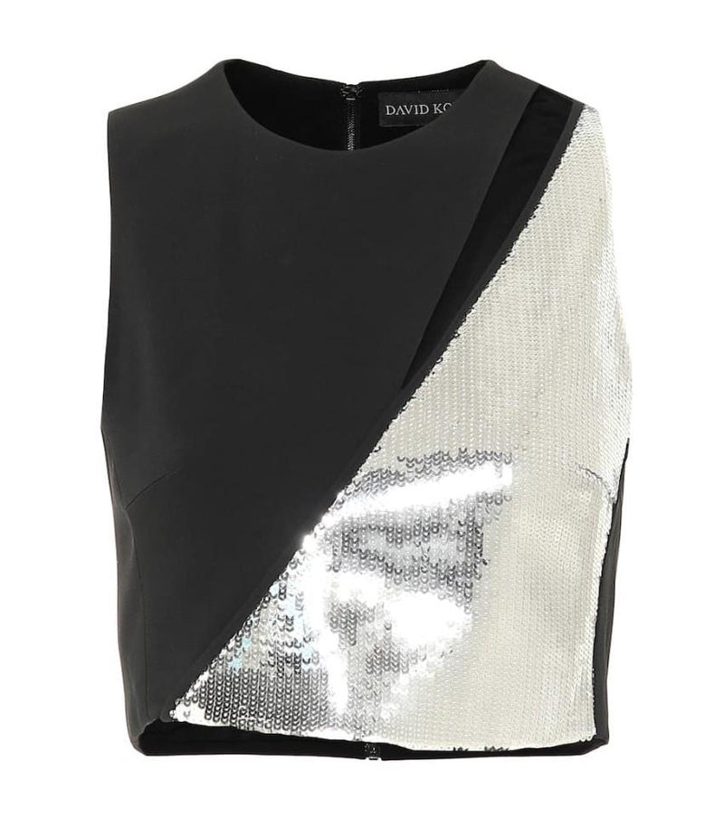 David Koma Black Cady & Silver Sequin Sleeveless Top