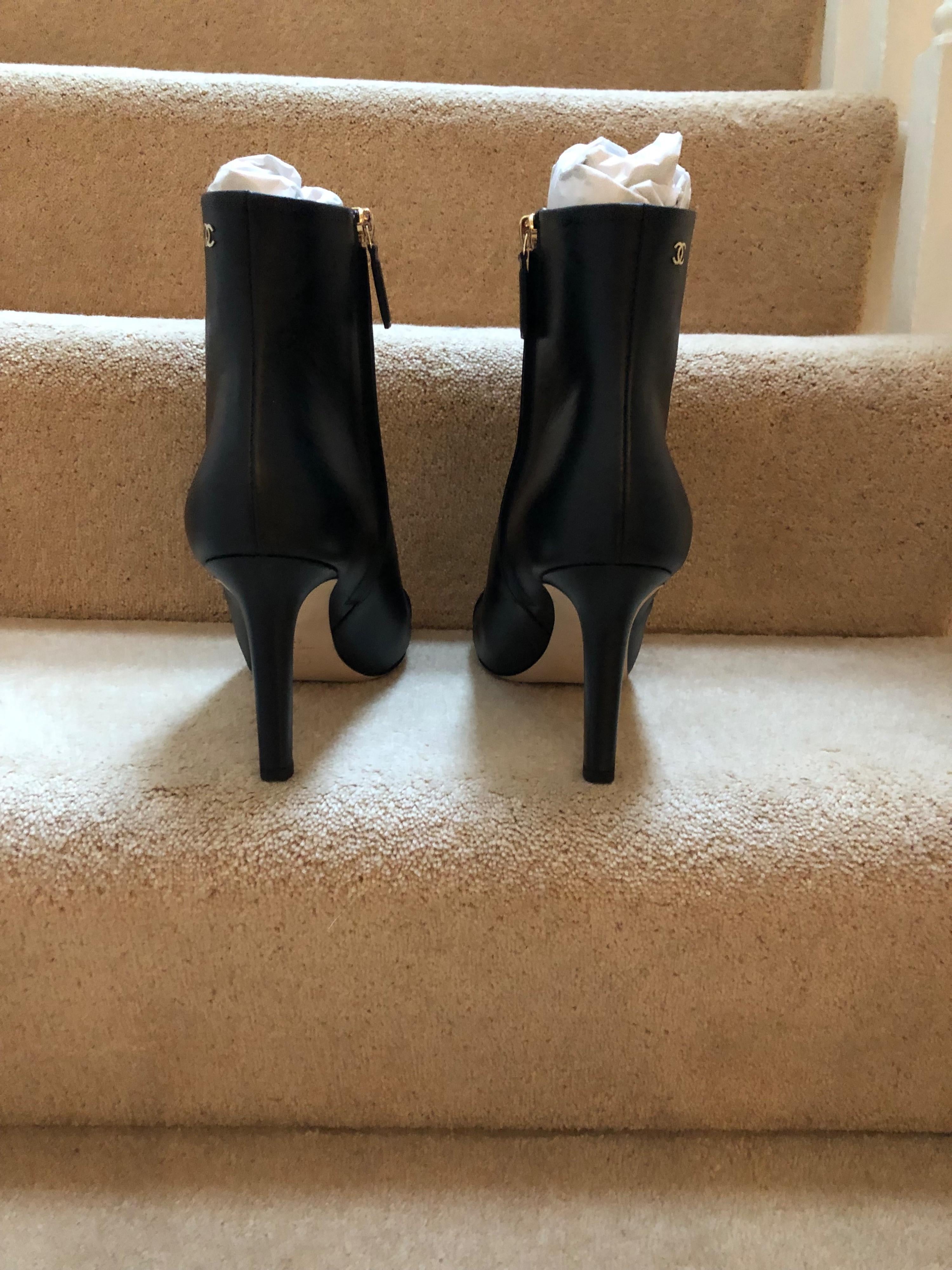 Chanel Black Leather Ankle Boots