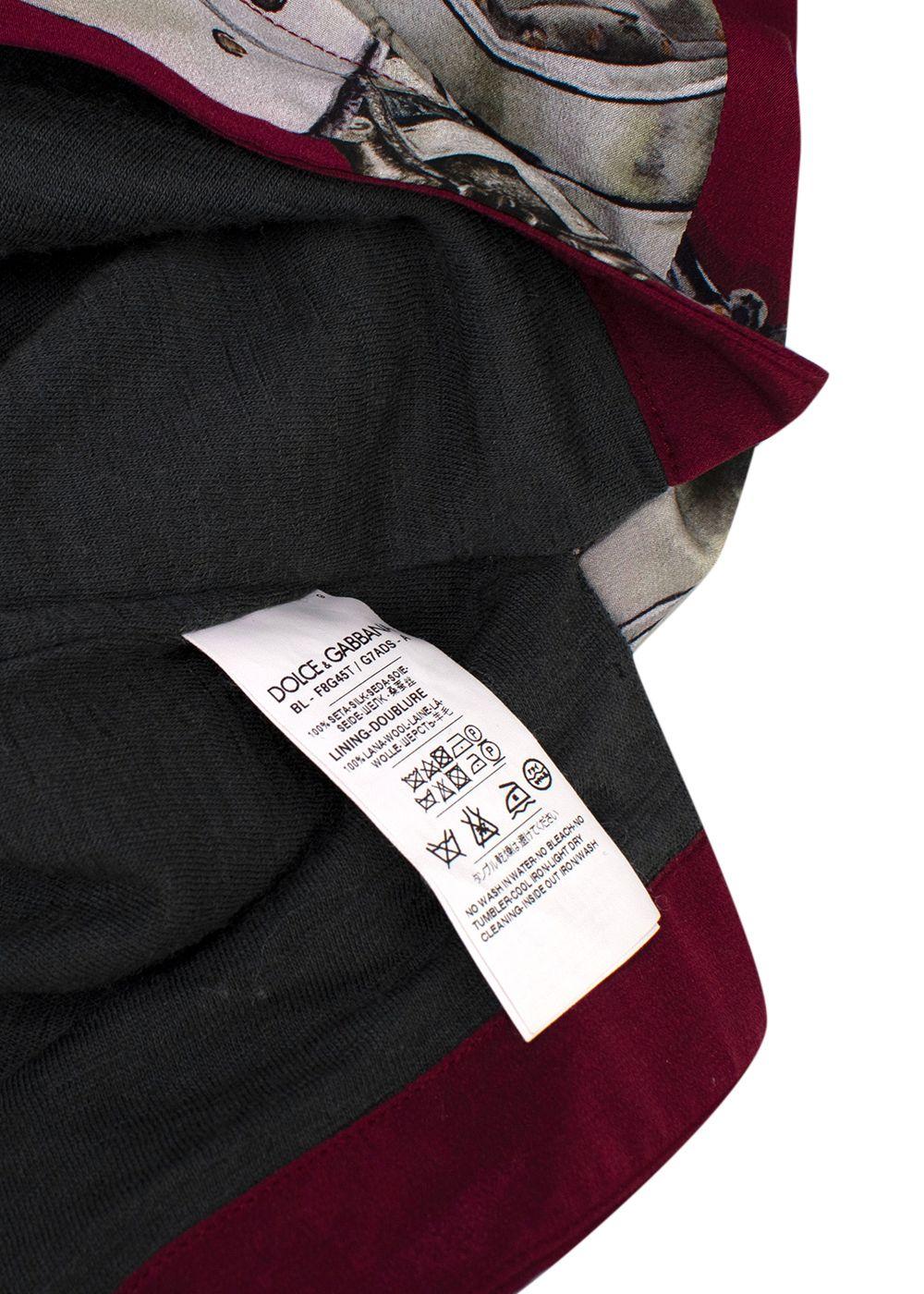 Dolce & Gabbana Burgundy Printed Lined Silk T-Shirt