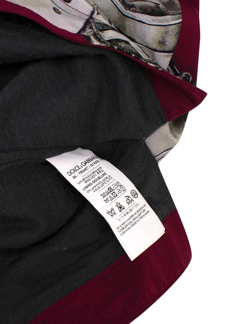 Dolce & Gabbana Burgundy Printed Lined Silk T-Shirt