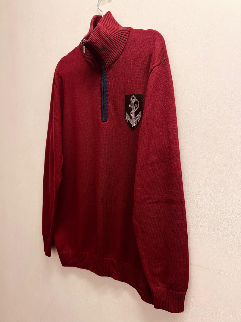 Crest Detail Red Quarter Zip Jumper