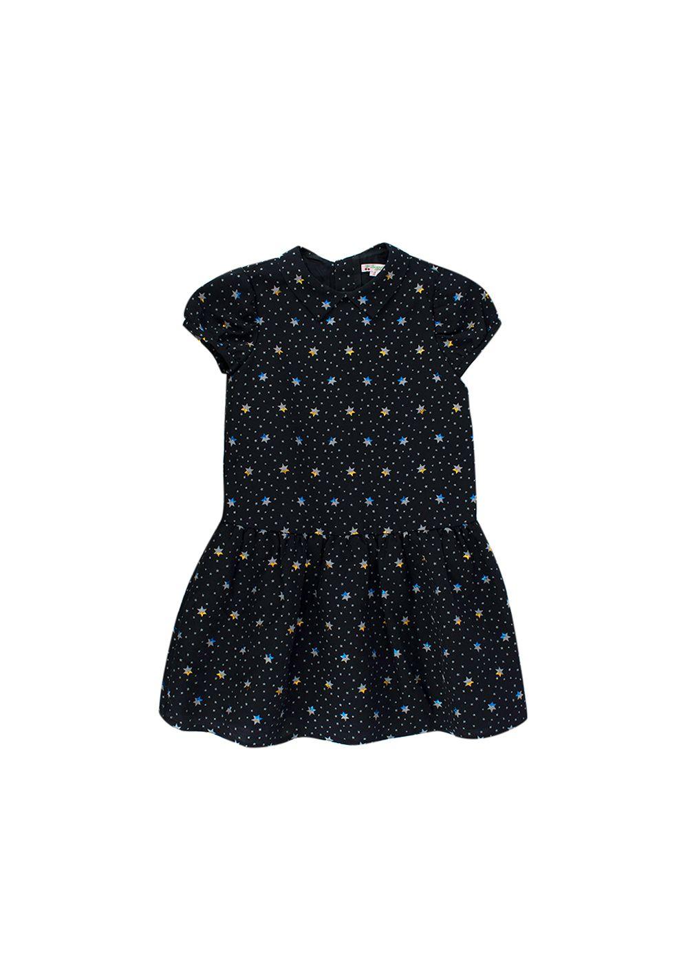 Black Metallic Detail Star Print Embellished Dress
