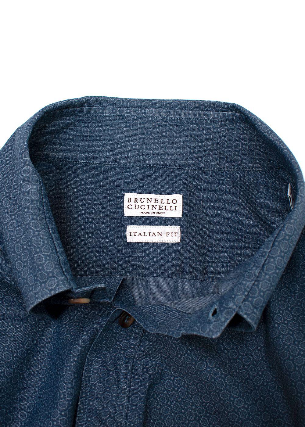 Brunello Cucinelli Blue Cotton Patterned Shirt
