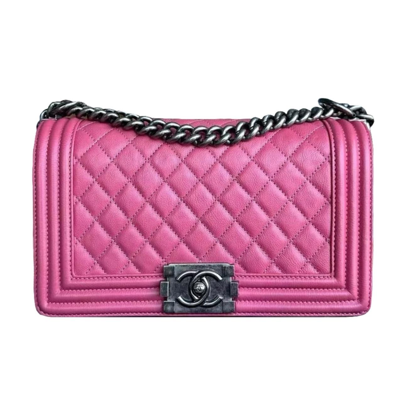 Pink Grained Leather Medium Boy Bag