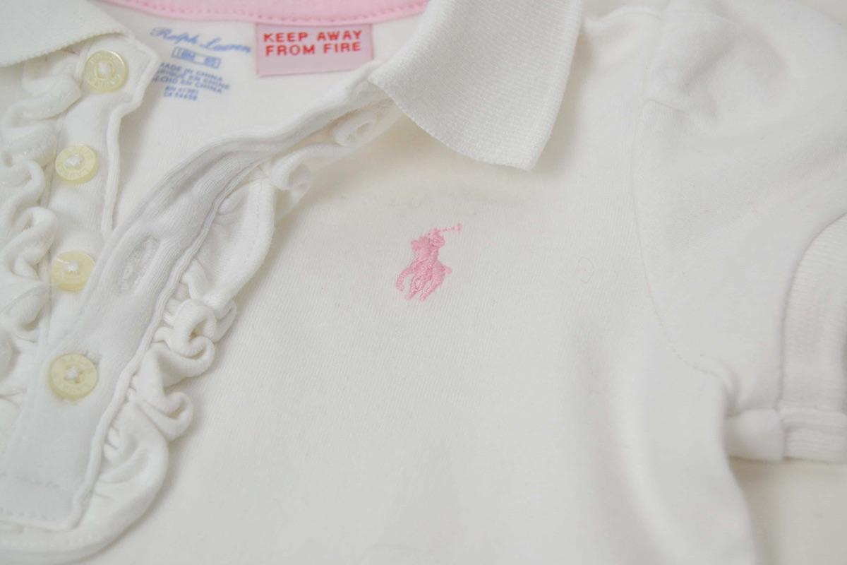 White cotton jersey ruffle trimmed polo shirt