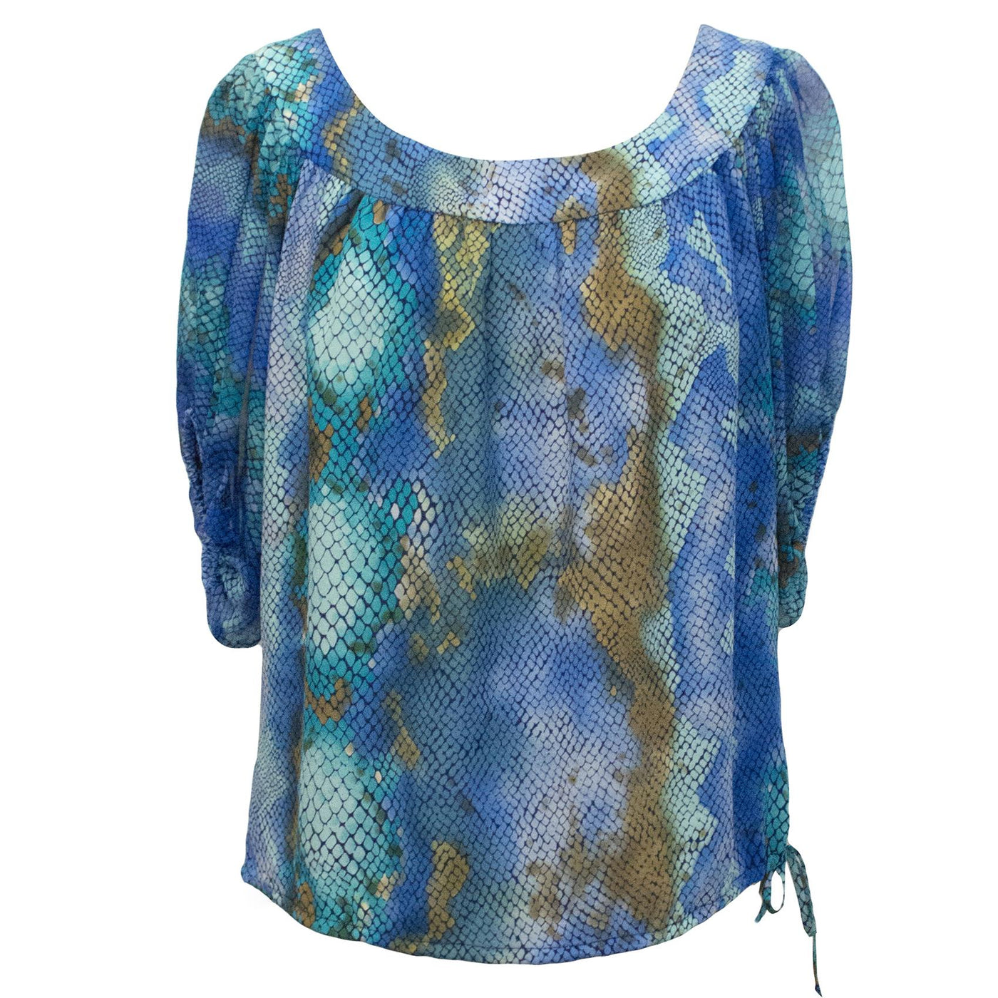Single Aqua Blue Print Silk Top