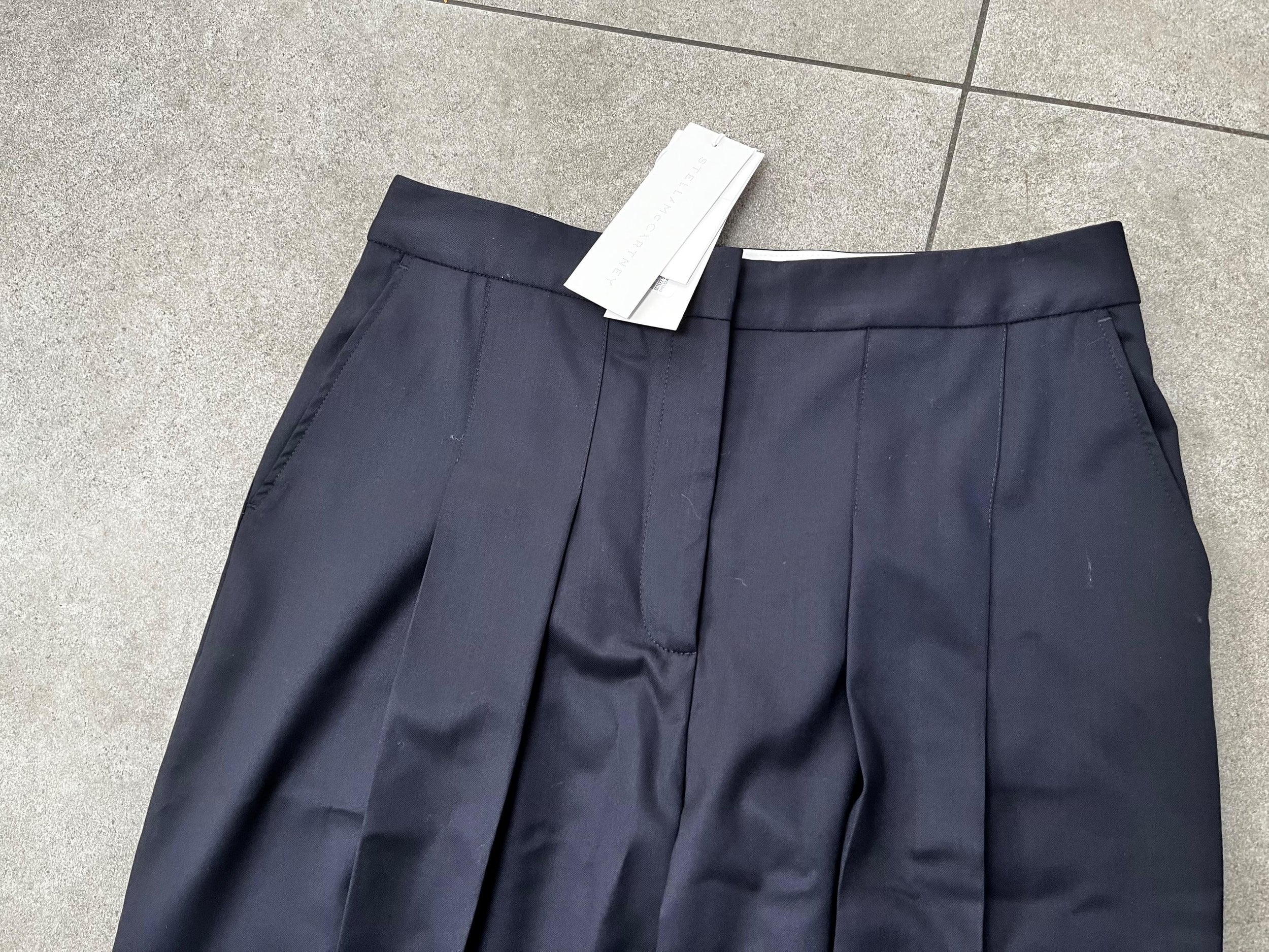 Chelsea Navy Blue Wool Front Pleat Tapered Trousers