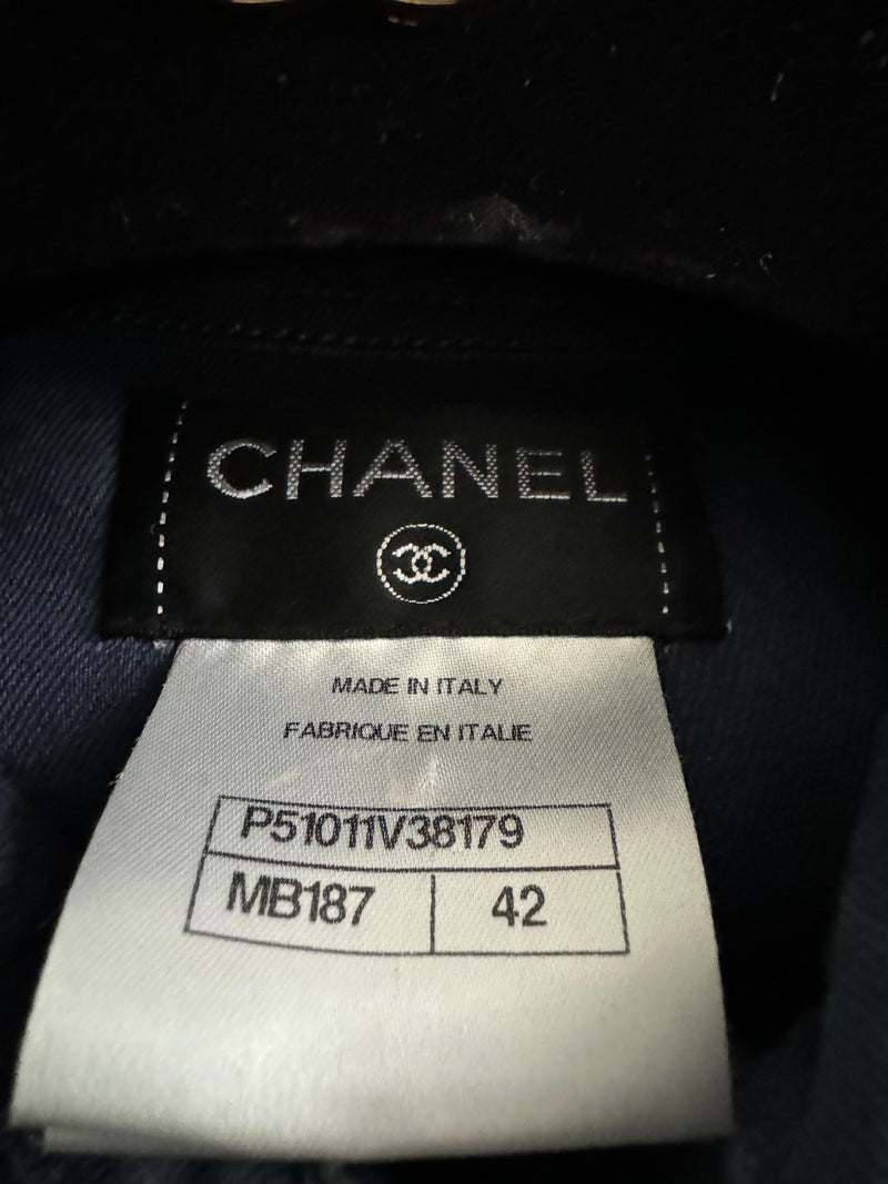 Chanel Blue Denim Shirt with CC Embossed Buttons