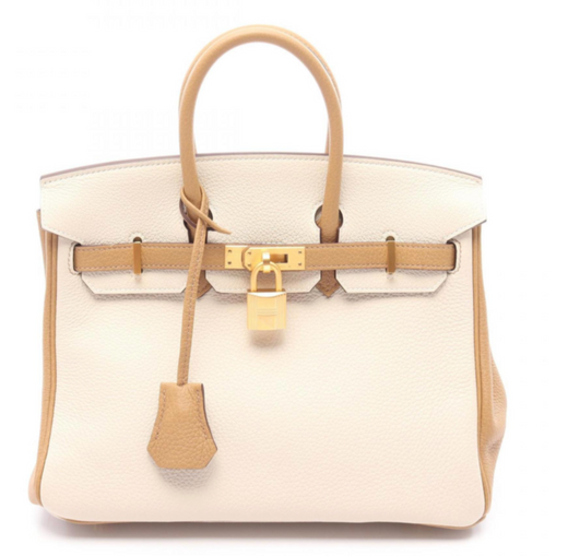 Hermès Togo Birkin 25 in Caramel Brown and Cream with Gold Hardware