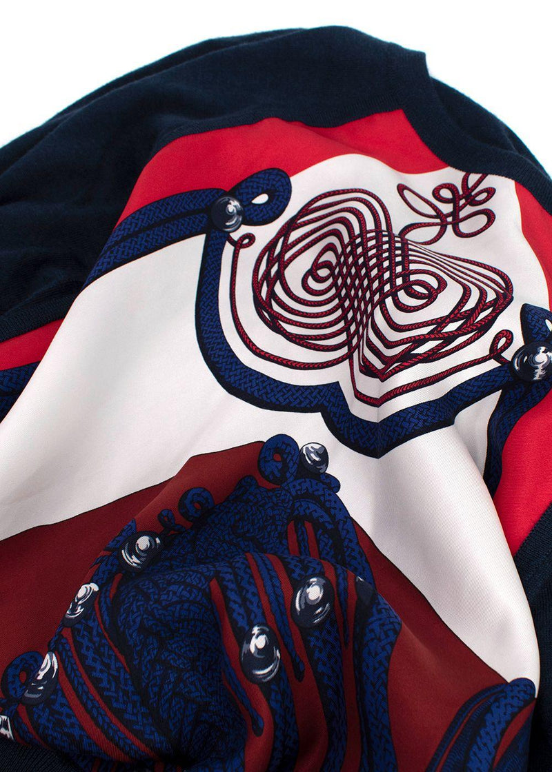 Hermes Navy Patterned Cashmere & Silk Jumper