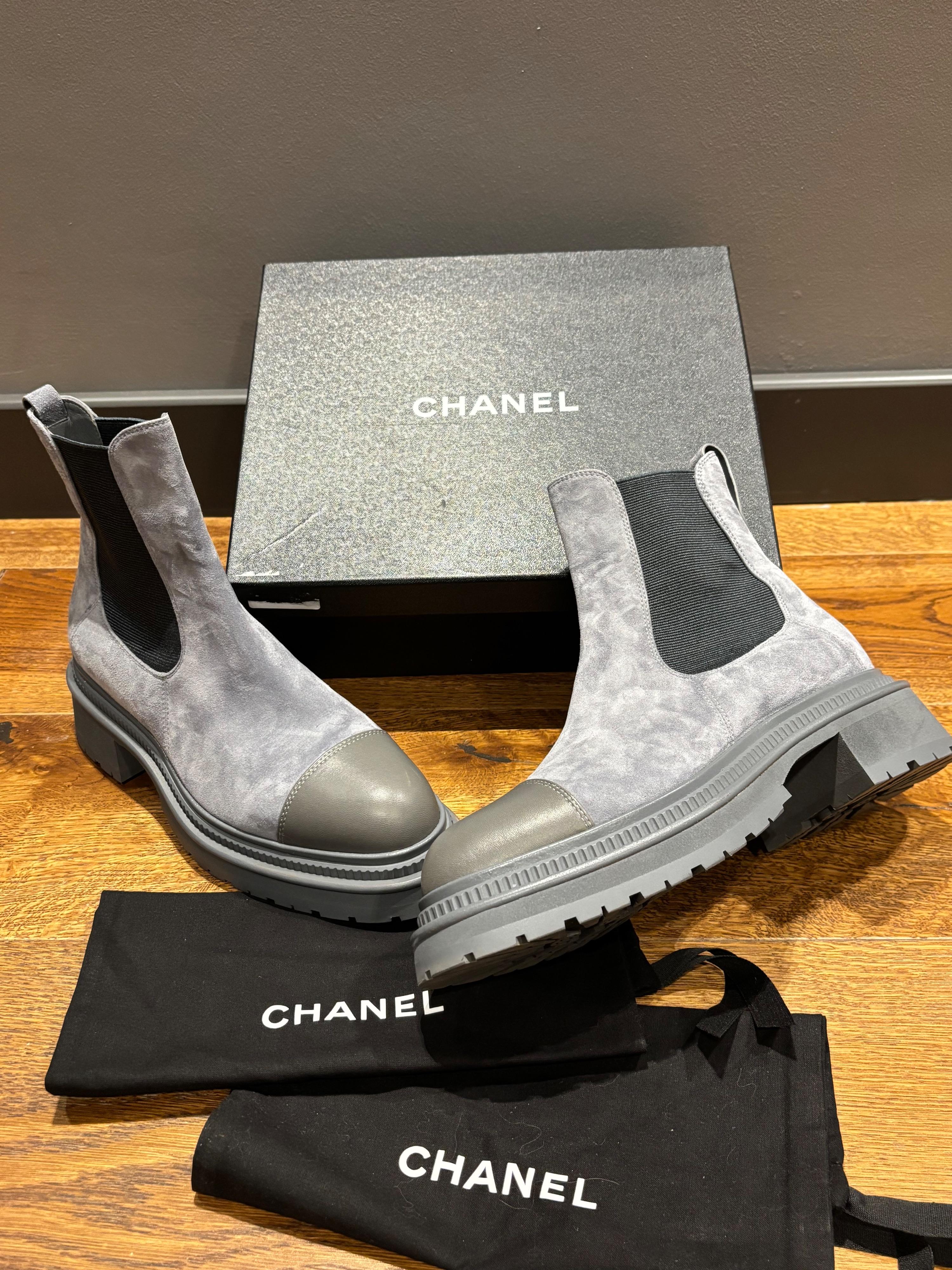 Chanel Grey Suede Ankle Boots