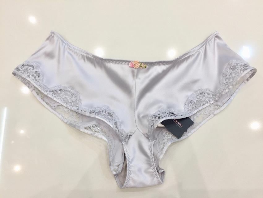 Chantal Thomass Cloud Grey Silk Balconette Bra & French Short Set