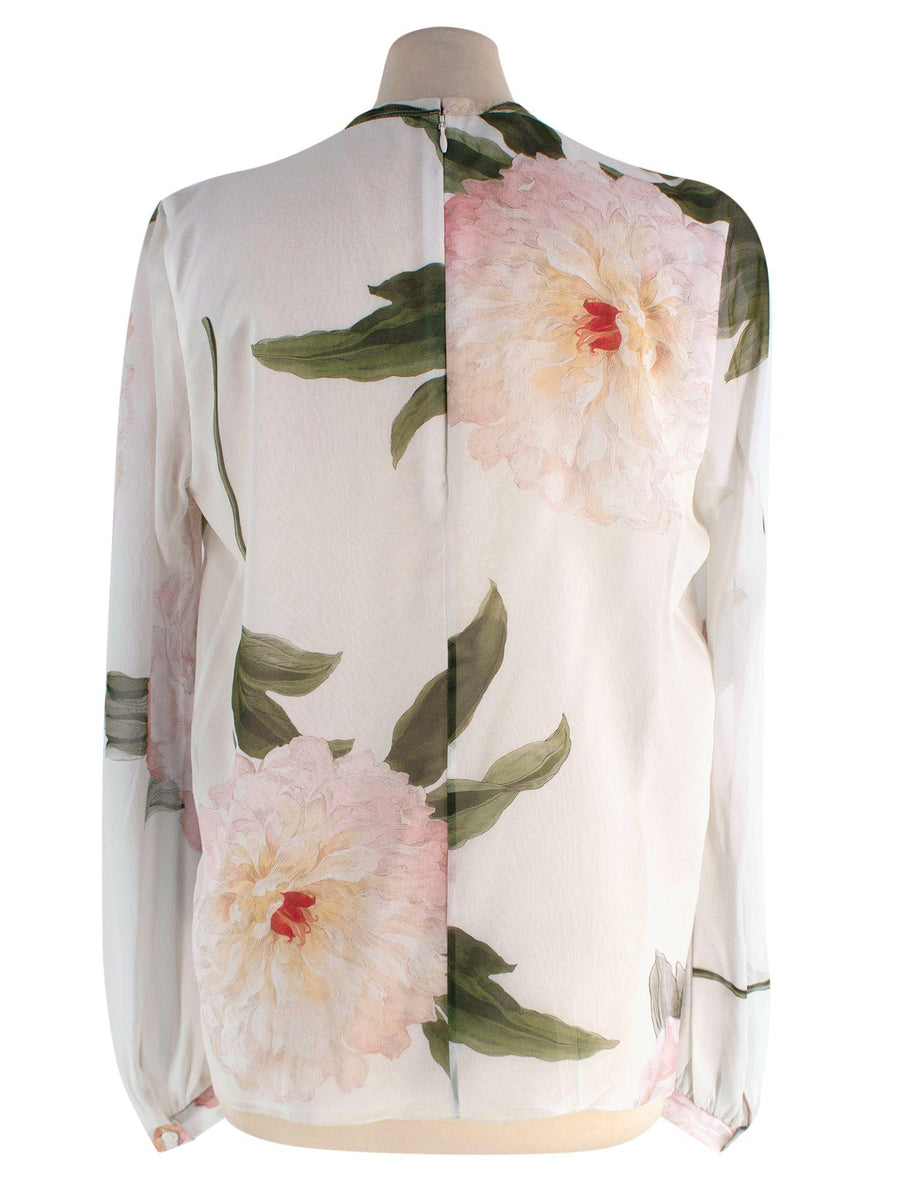 Giambattista Valli Multi Peony Print Silk Blouse