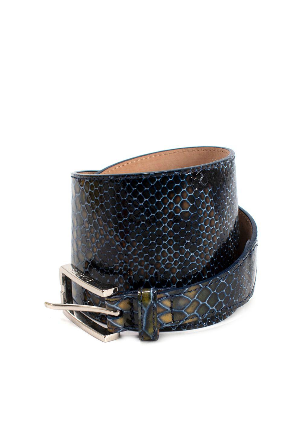 Ports Blue and Green Snakeskin Embossed Leather Waist Belt