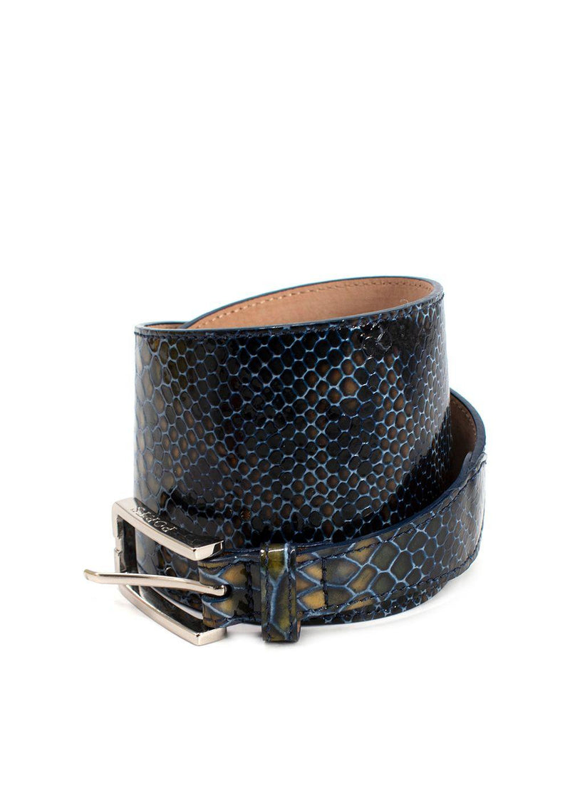 Ports Blue and Green Snakeskin Embossed Leather Waist Belt