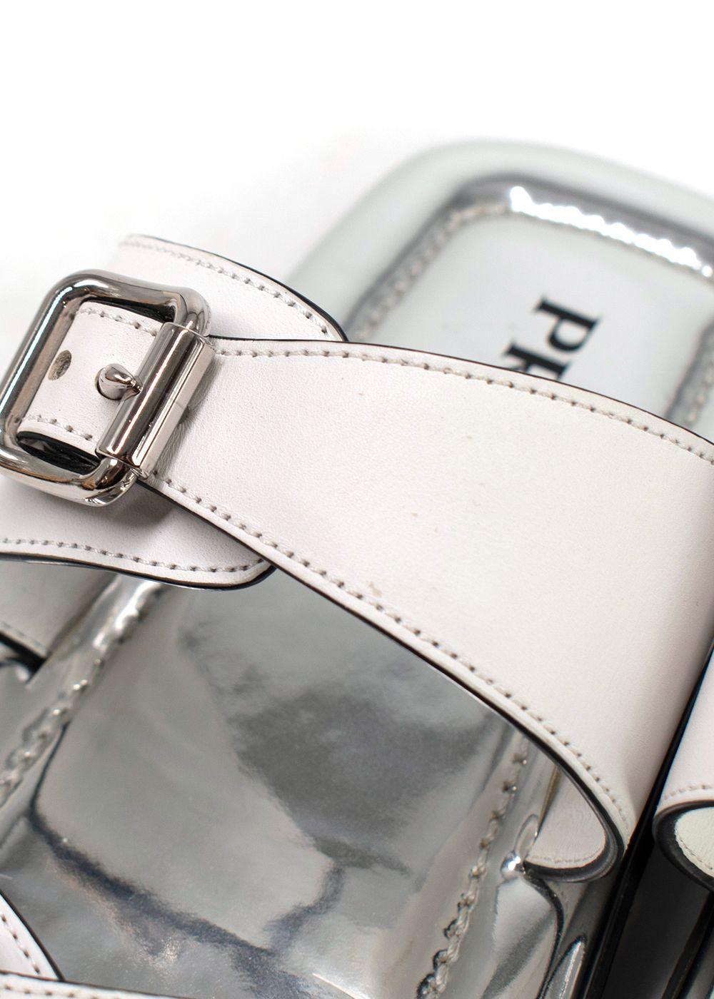 Prada White and Silver Leather Buckle Sandals