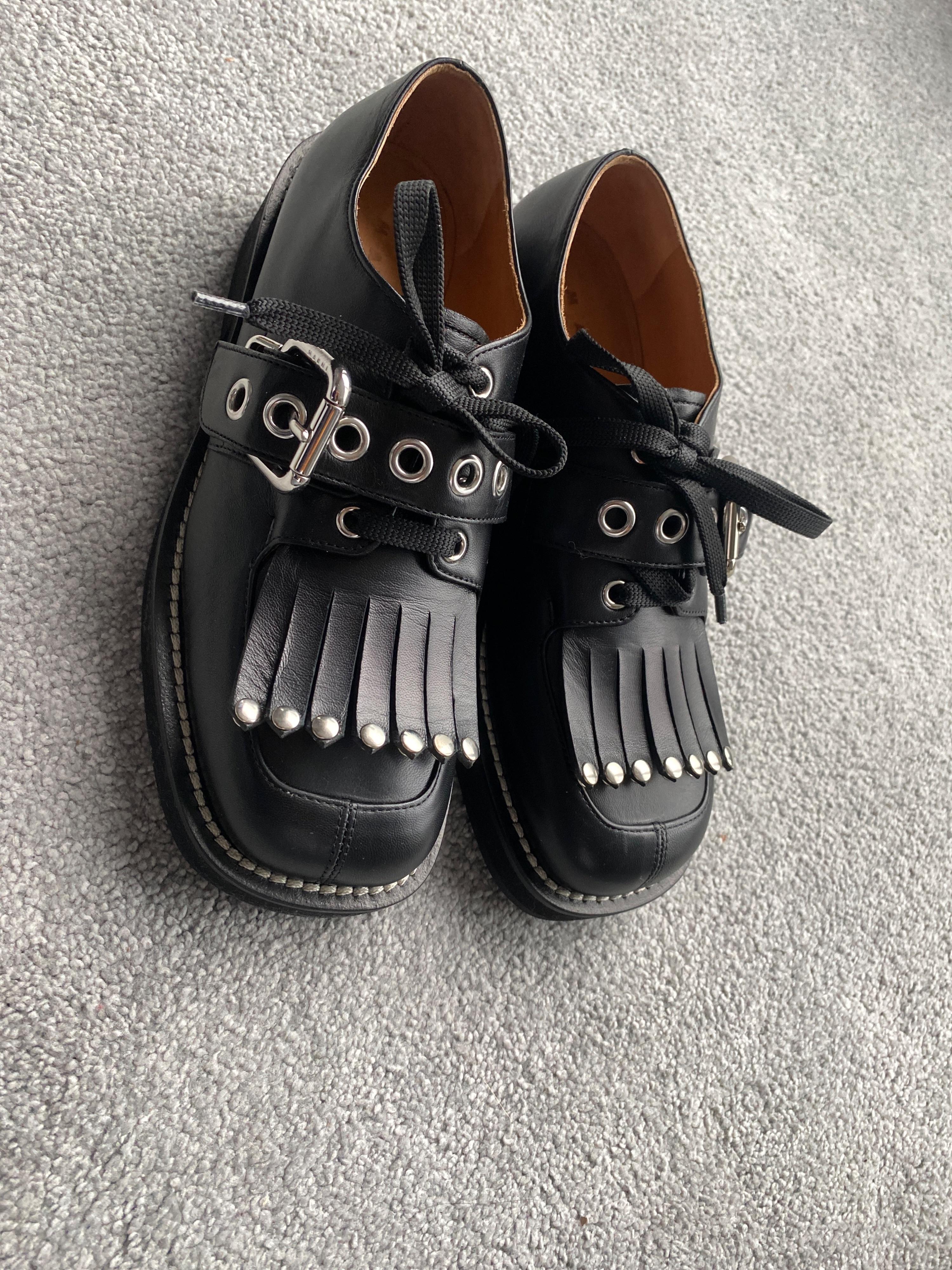 Marni Black Leather Buckle Detail Loafers