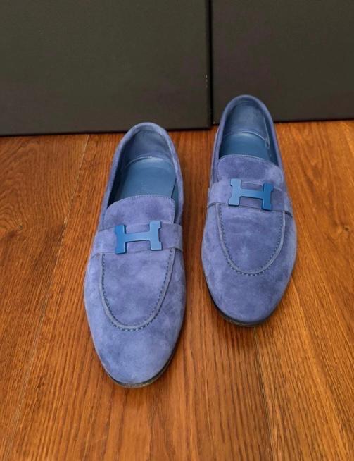 Hermes Blue Suede Loafers