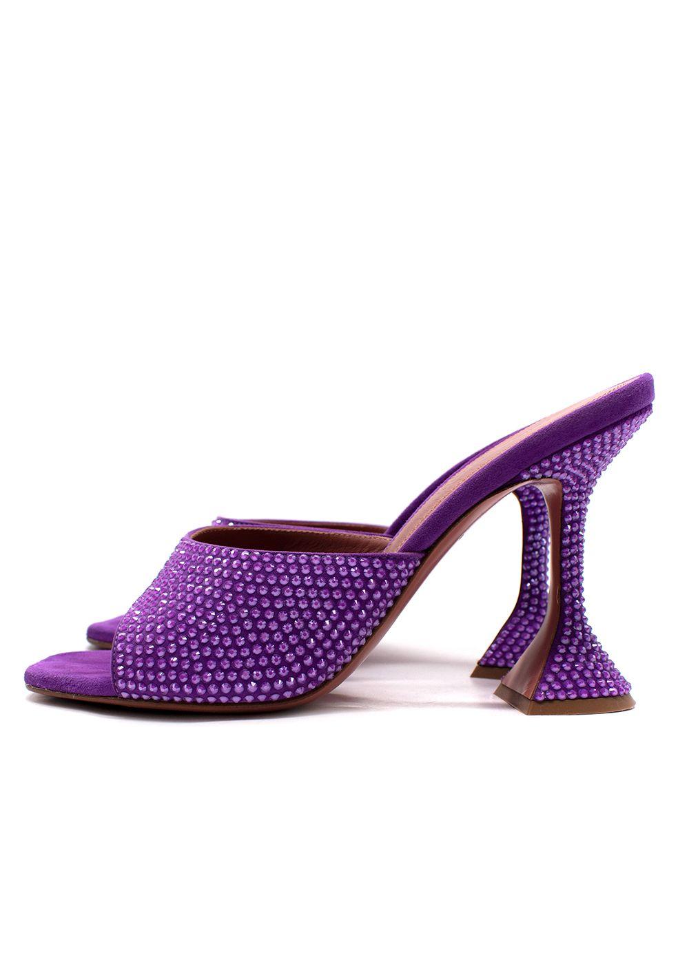 Amina Muaddi Purple Crystal Embellished Lupita Mules