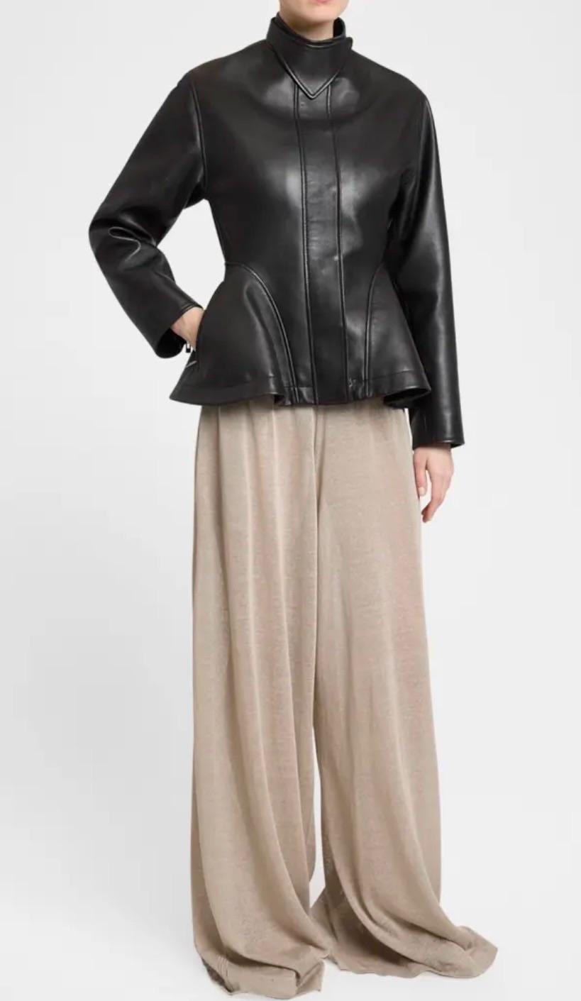 Alaia Black Leather Peplum Jacket