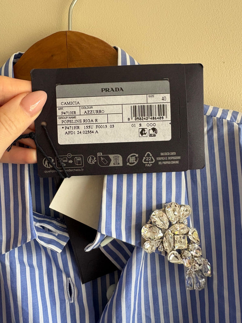 Prada Embellished Collar Striped Shirt