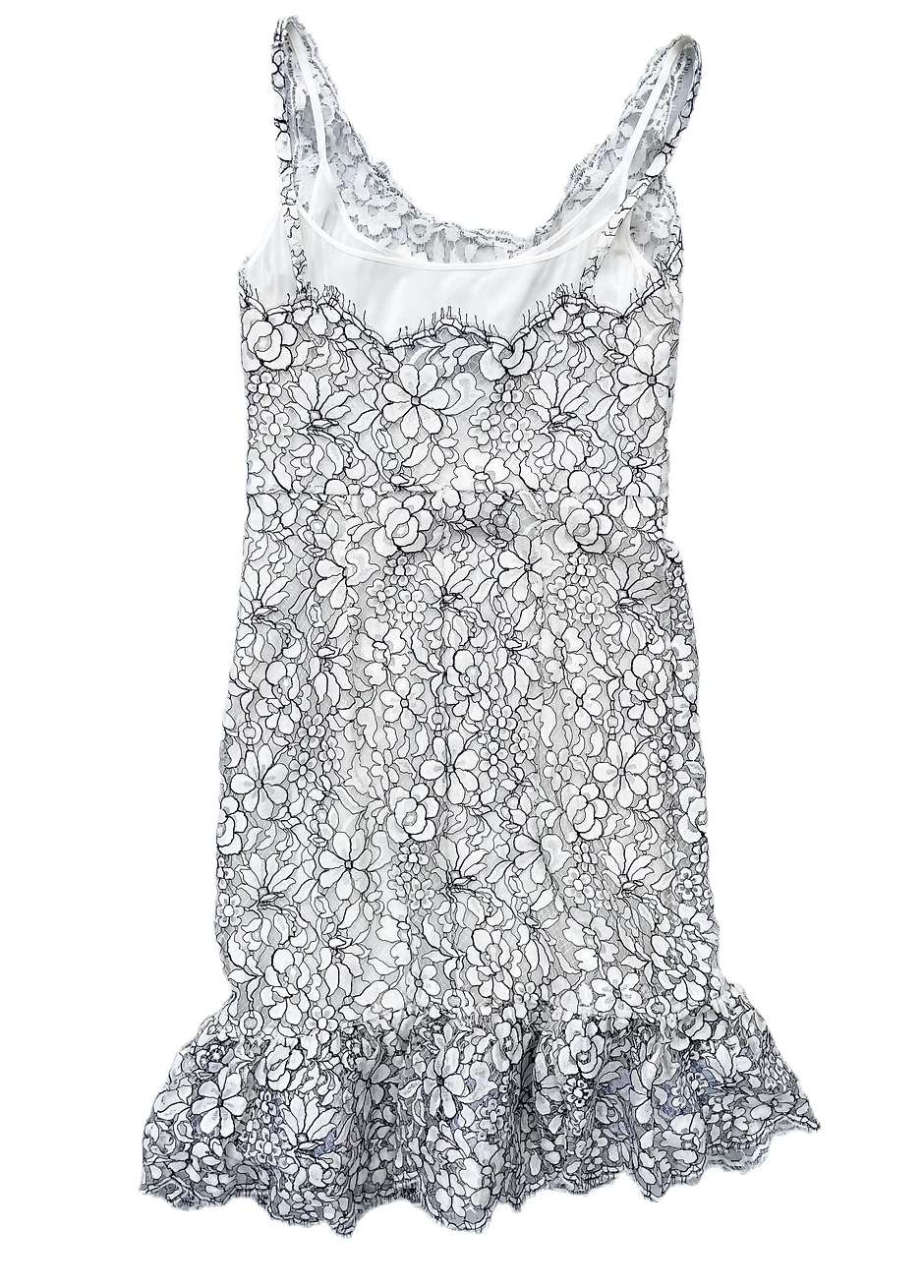 White Floral Lace Frilled Dress