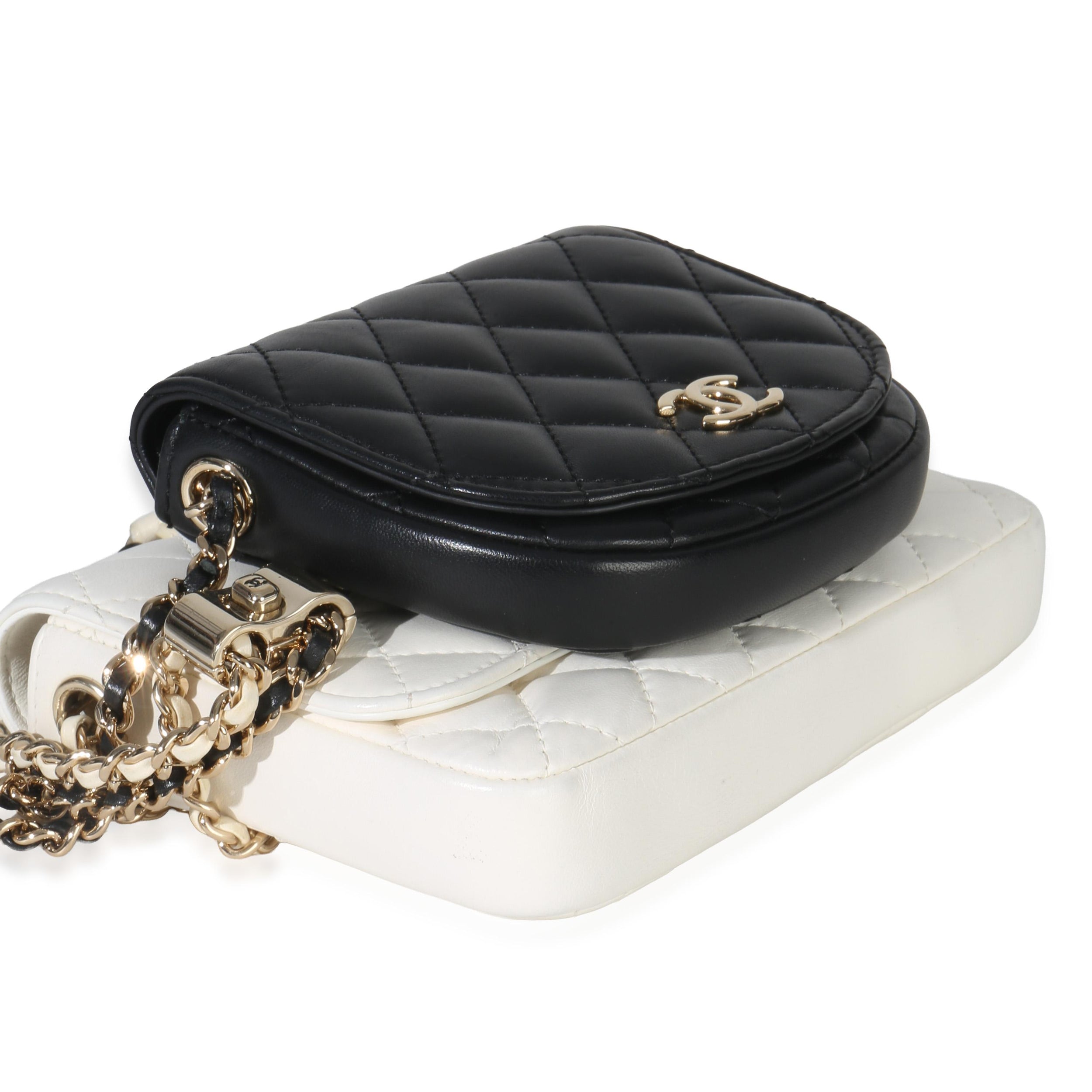 Chanel White Black Quilted Lambskin Small Side Packs Flap Bag