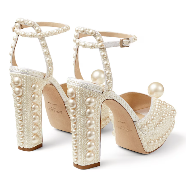 Jimmy Choo Sacaria 120 Pearl-Embellished Satin Platform Sandals